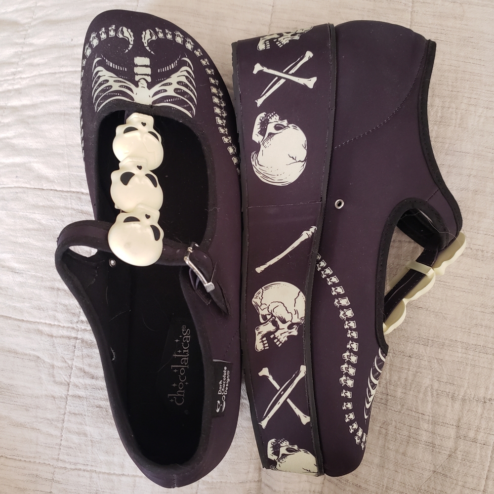 Chocolaticas Skeleton Mary Jane Flats - Black